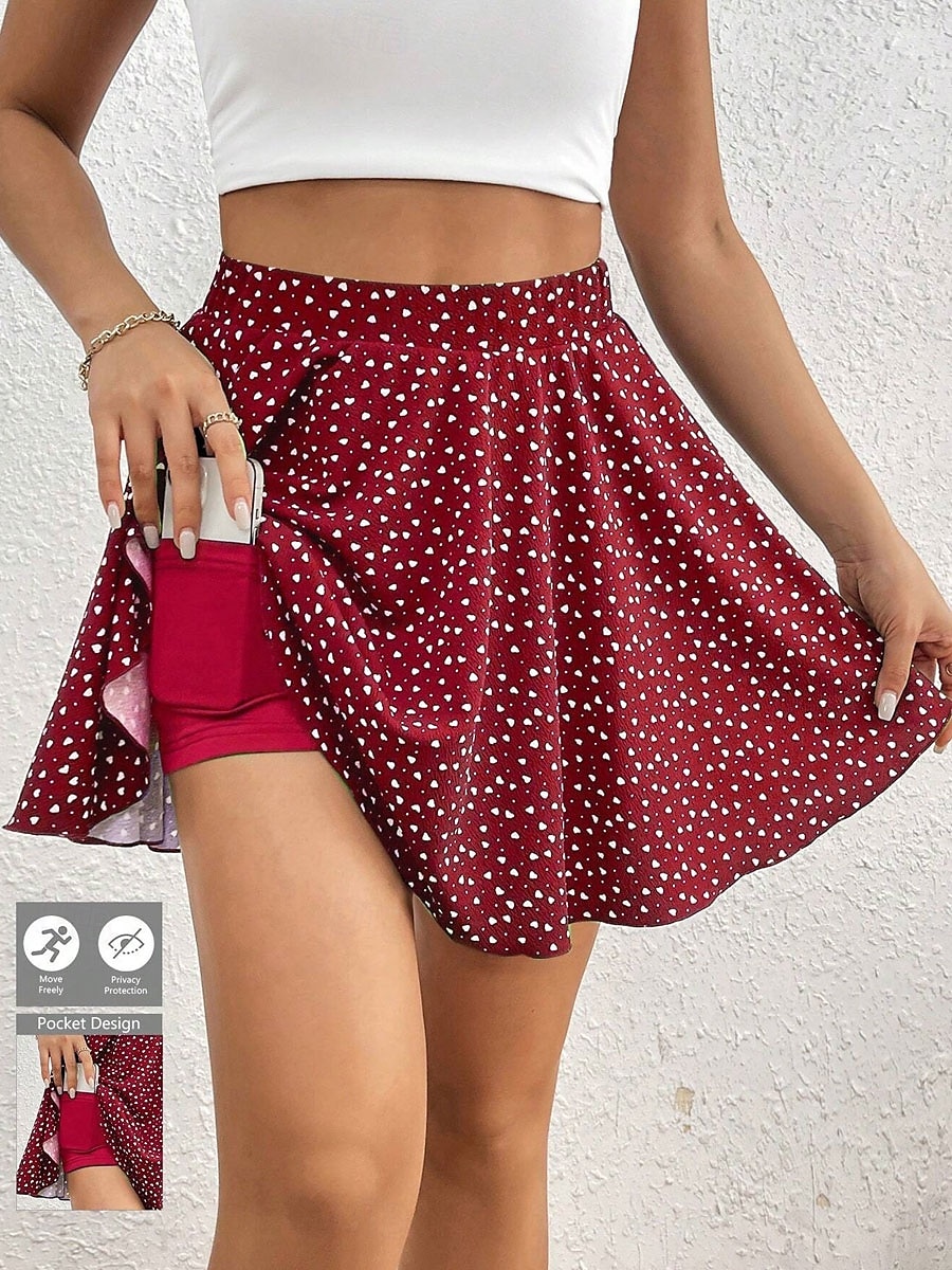 Jupe courte pour femmes culottes slim mode décontractée mini jupes taille haute graphique pois micro-élastique quotidien noir rouge bleu marine été polyester de 2025 ? $19.99 –P1