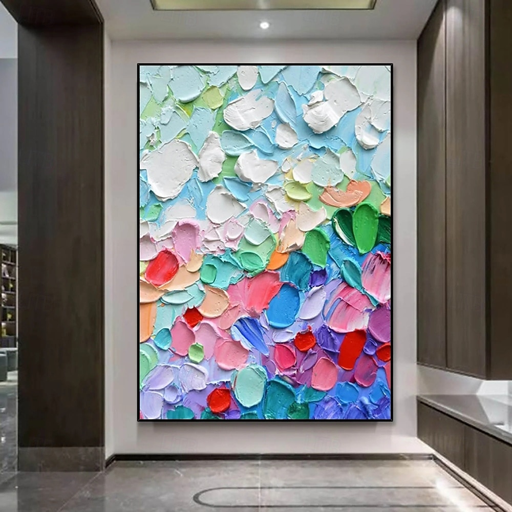 Peinture à l'huile faite à la main, points colorés, peinture à l'huile sur toile, art mural texturé moderne peint à la main, peinture florale 3D, art contemporain, grande peinture à l'huile, art de 2025 ? $91.99 –P3