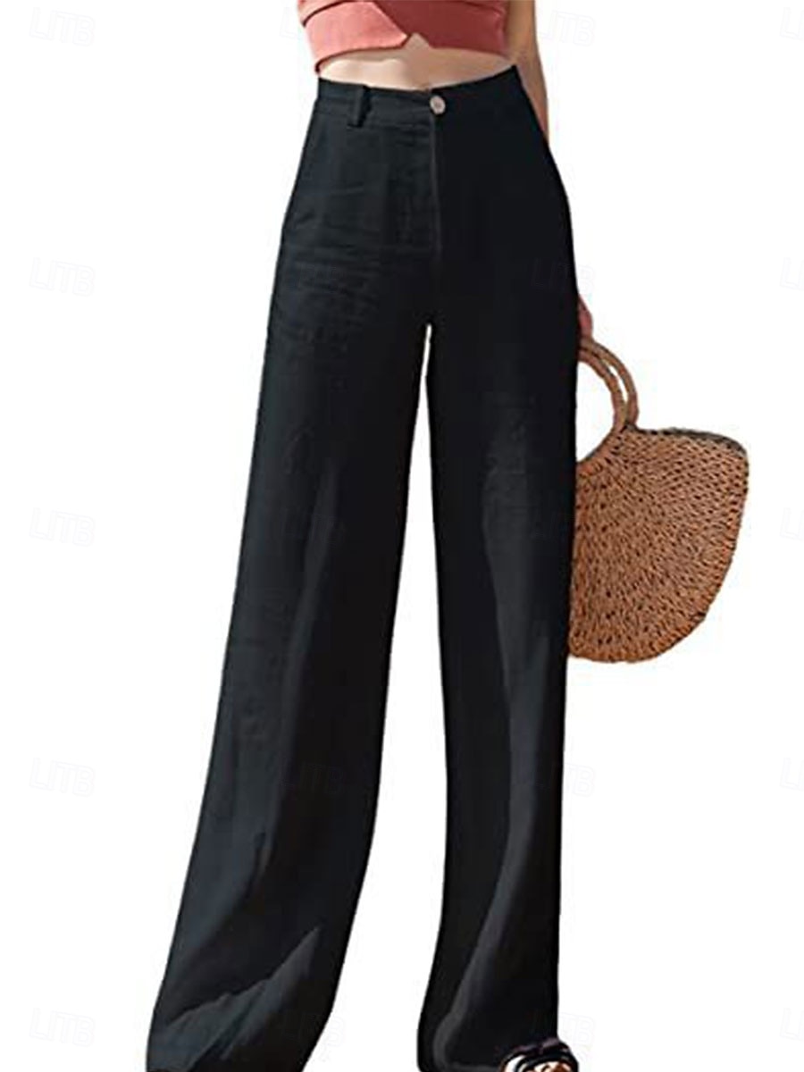 Women's Wide Leg Baggy Pants Solid Color Fashion Basic Full Length High Waist Plain Pocket Comfort Outdoor Micro-elastic Vacation Street Daily Deep Green Black White Summer Spring Regular Fit 2025 - $26.99 –P6