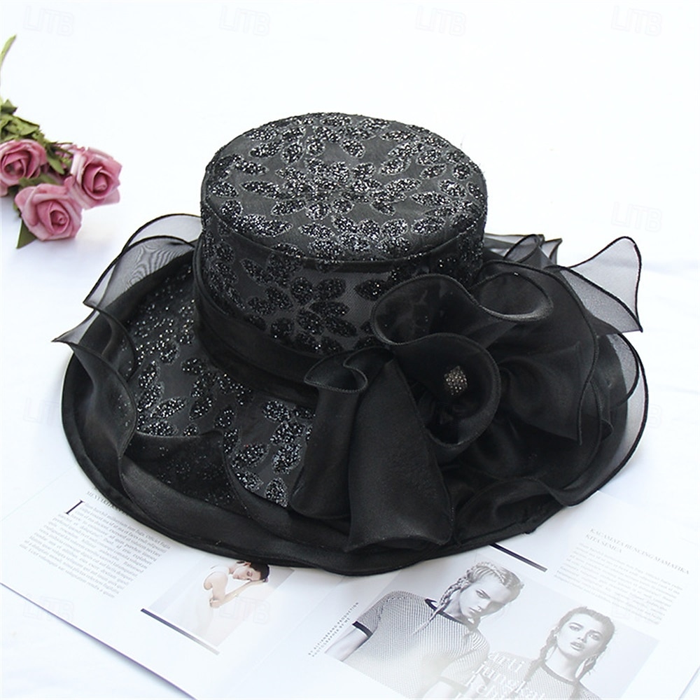Hats Organza Sun Hat Holiday Tea Party Horse Race Cocktail Elegant Vintage Cute With Floral Headpiece Headwear 2025 - $26.99 –P9