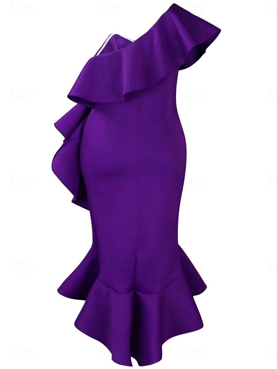 Pentru femei Rochii Midi Rochie teacă Rochie cu Volane Rochie cu umeri Petrecere cocktail Rochii Semi Formale Petrecere Fit regulat Simplu Fără manșon umăr rece Alb Mov Vară 2025 - $46.99 –P10