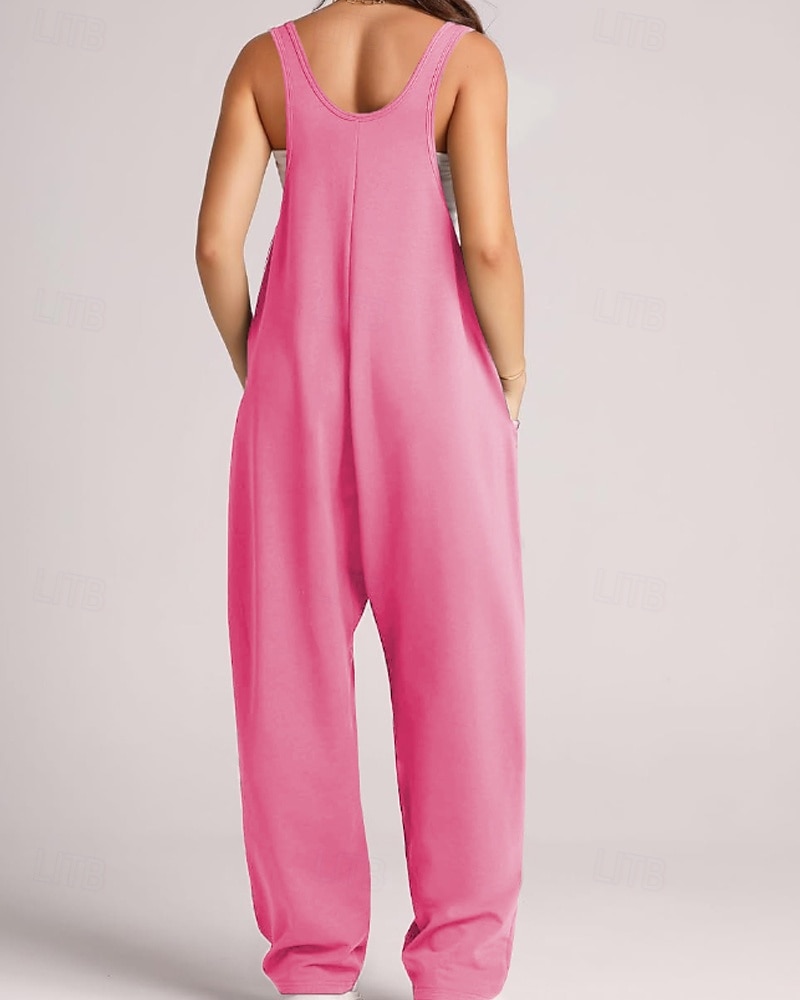 tuta salopette normale da donna streetwear tinta unita senza maniche scollo a V tasche per uscire fine settimana vestibilità regolare nero verde chiaro rosa estate del 2026 a $26.99 –P14
