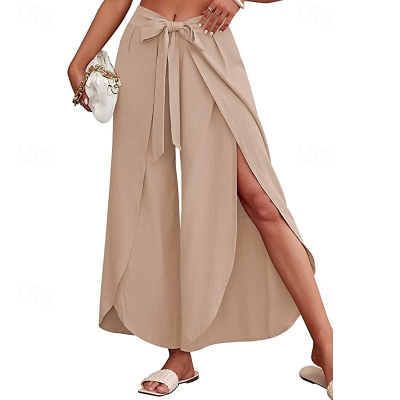 Per donna Pantaloni in cotone e lino Pantaloni Eleganti Casual Lunghezza intera Naturale Semplice Elastico in vita All'aperto Confortevole Streetwear Uscire Aalbicocca Giacinto Blu cielo chiaro Nero del 2025 a $27.99 –P2