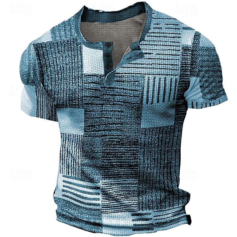 Herr Grafisk Rutig Waffle Henley Shirt T-shirts Kortärmad 3D-tryck Mode Designer Grundläggande Utomhus Ledigt Dagligen Sommar Blå Grön Kaki Mörkgrå Henley Henley T-shirt 2025 - $20.99 –P3