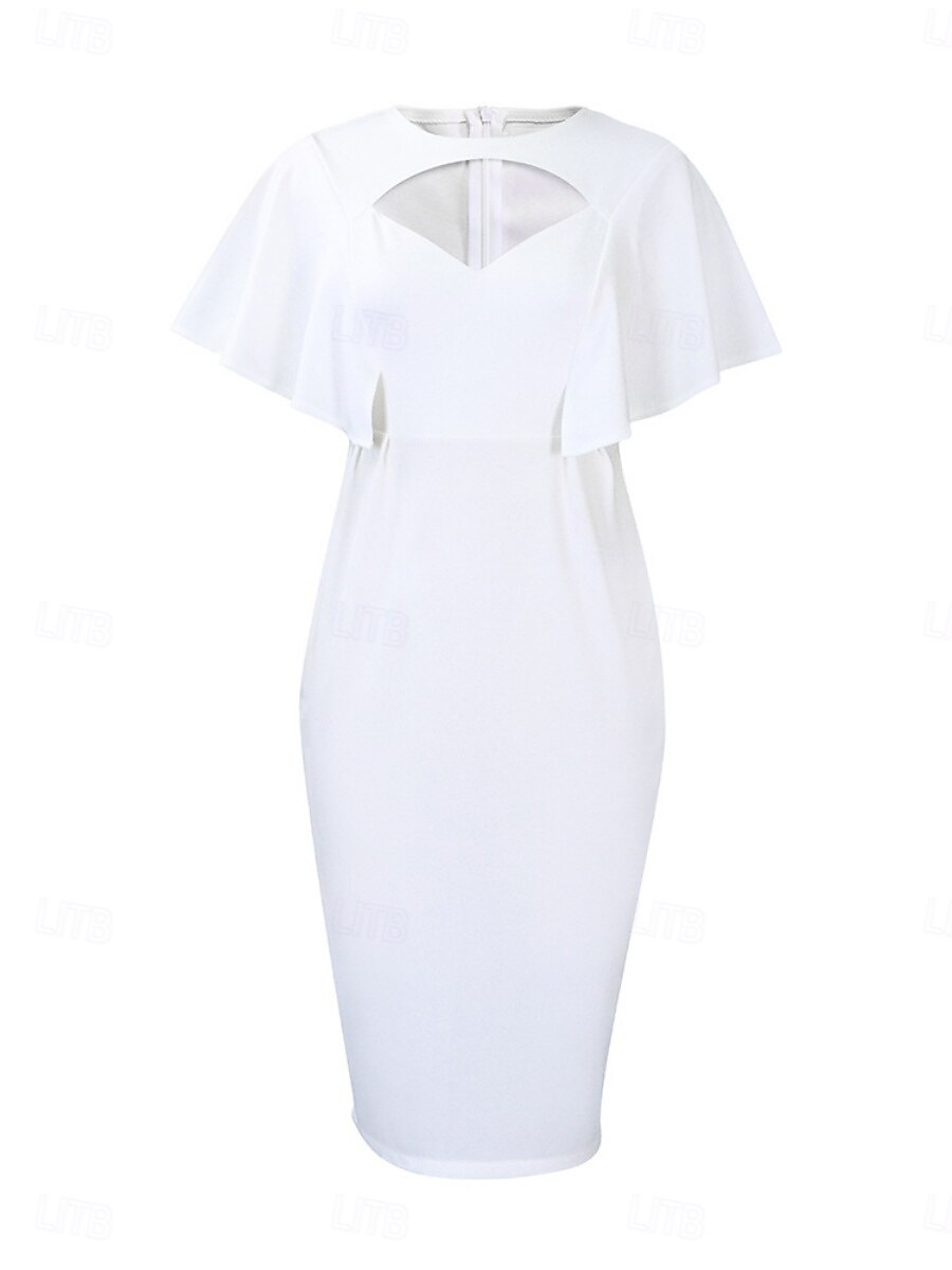 Dam Midiklänning Sheath Dress party cocktail Semiformella klänningar Fest Normal Slät Kortärmad Rund hals Vit Rubinrött Kungsblå Sommar 2025 - $39.99 –P7