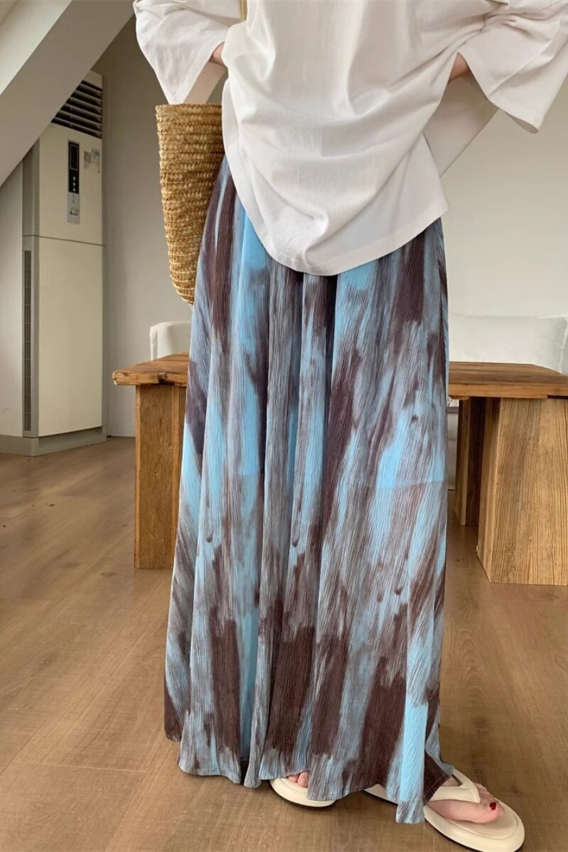 Pentru femei Fustă Epocă Boho Maxi Talie Medie Fuste Cravată Imprimeu Micro-elastic Vacanță Casul / Zilnic Negru Albastru piscină Vară Poliester 2025 - $22.99 –P3