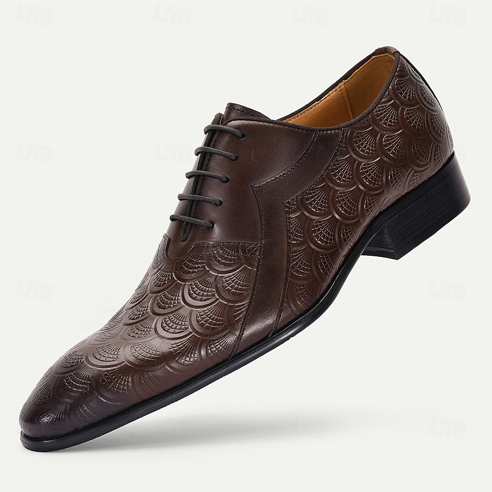 oxfords masculinos de couro marrom com relevo – sapatos kentucky derby para negócios e eventos especiais de 2025 por $109.99 –P1