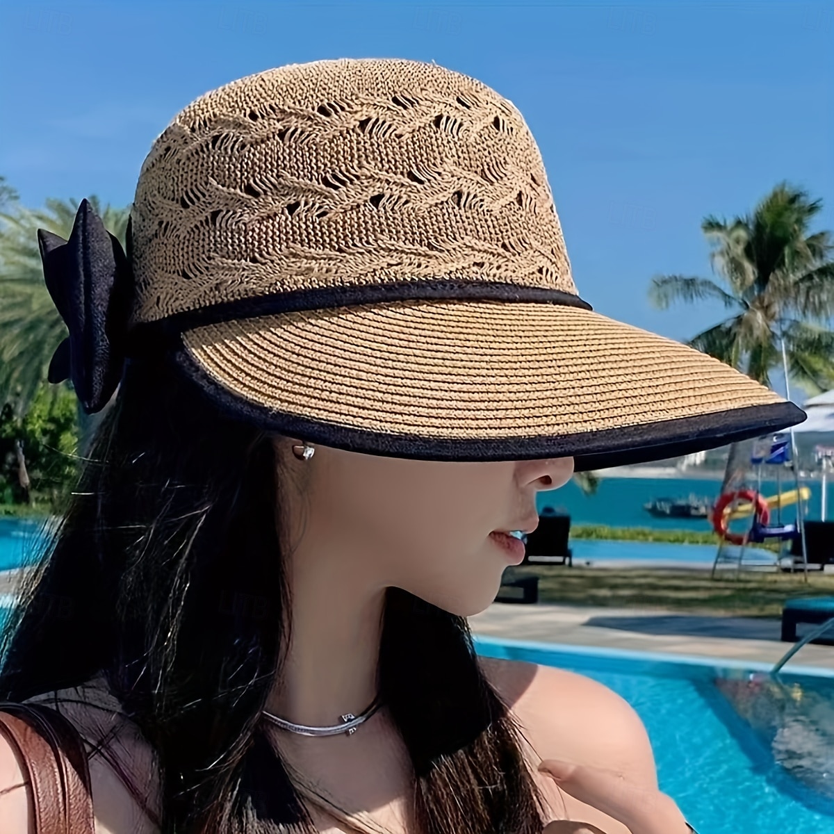 damsolhatt som andas med pilbåge, ihålig design halmhatt, vikbar uv-skydd sommarmössa 2025 - $28.99 –P5