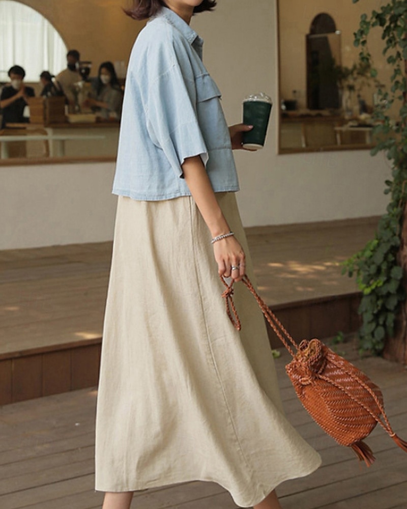 Per donna Abito Midi Abito in cotone e lino Classico Vacanza Quotidiano Uscire Vestibilità regolare Semplice Senza Maniche Scollo a V Marrone Albicocca Estate del 2025 a $42.99 –P4