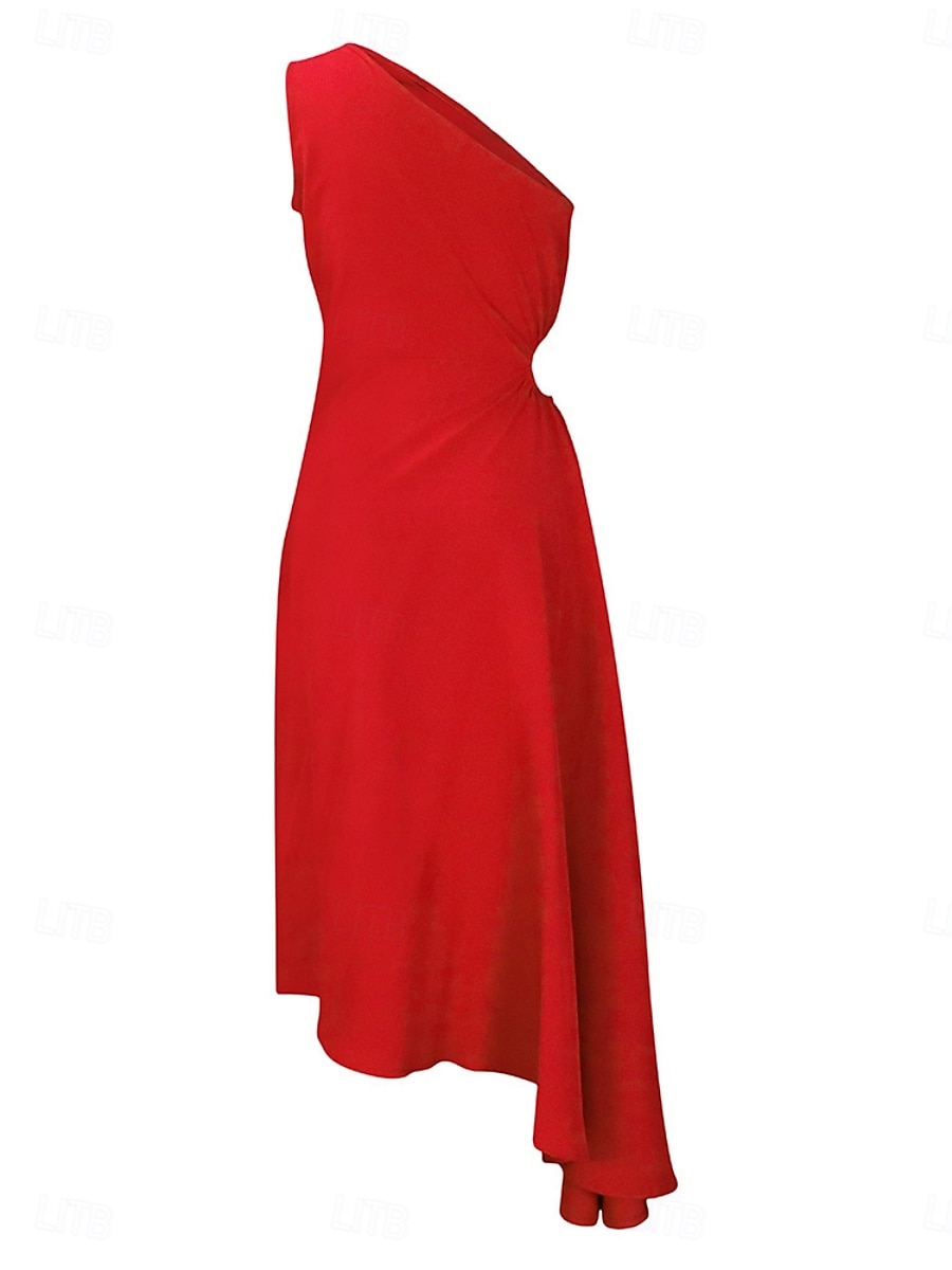 Robe Maxi Femme Robe A Ligne Couleur Unie Robes de Travail Robe Off The Shoulder Formelle Fête de Travail Coupe Régulière Simple Une Épaule Jaune Rouge Vert Été Printemps de 2025 ? $39.99 –P4
