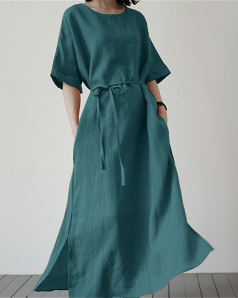 Per donna Abito Midi Abito a Tubino Classico Moderno Quotidiano Vacanza Ferie Vestibilità regolare Semplice Manica Corta Girocollo Nero Giallo Verde Estate del 2026 a $24.99 –P4