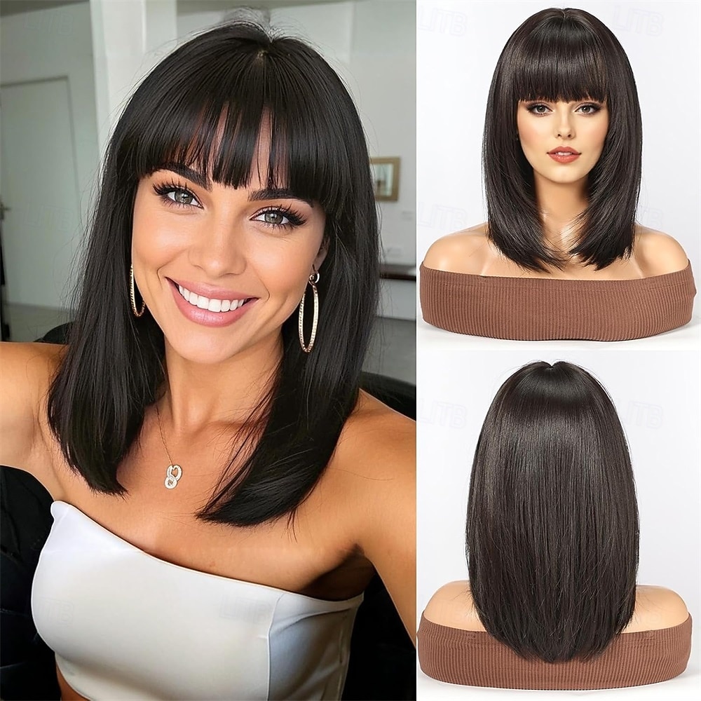 Staright Perücke mit Pony synthetische mittellange geschichtete Perücken für Frauen blonde Farbe 2026 - $25.99 –P3