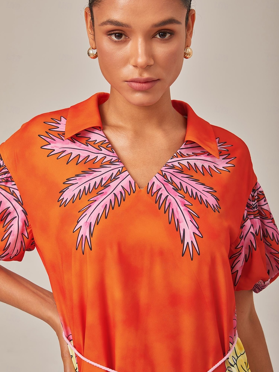 Vacation Style Orange Placement Floral Maxi Dress 2025 - $76.99 –P4