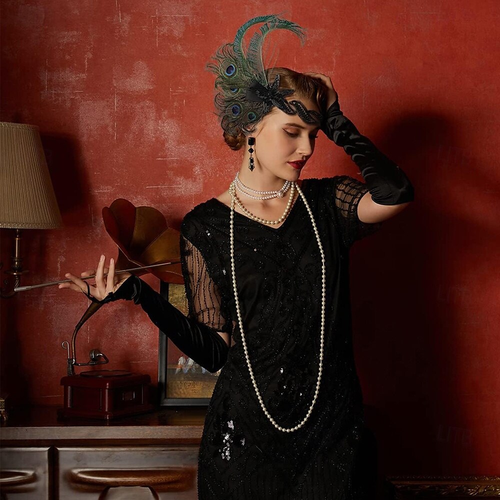 1920-as évek A nagy Gatsby Flapper fejpánt Gyöngyös karkötő Fülbevaló A nagy Gatsby Toll Retro Csillogó glitter Kristály / Strassz Női Farsang Valentin nap Álarcos mulatság Party estélyi viselet 2025 - $25.99 –P5
