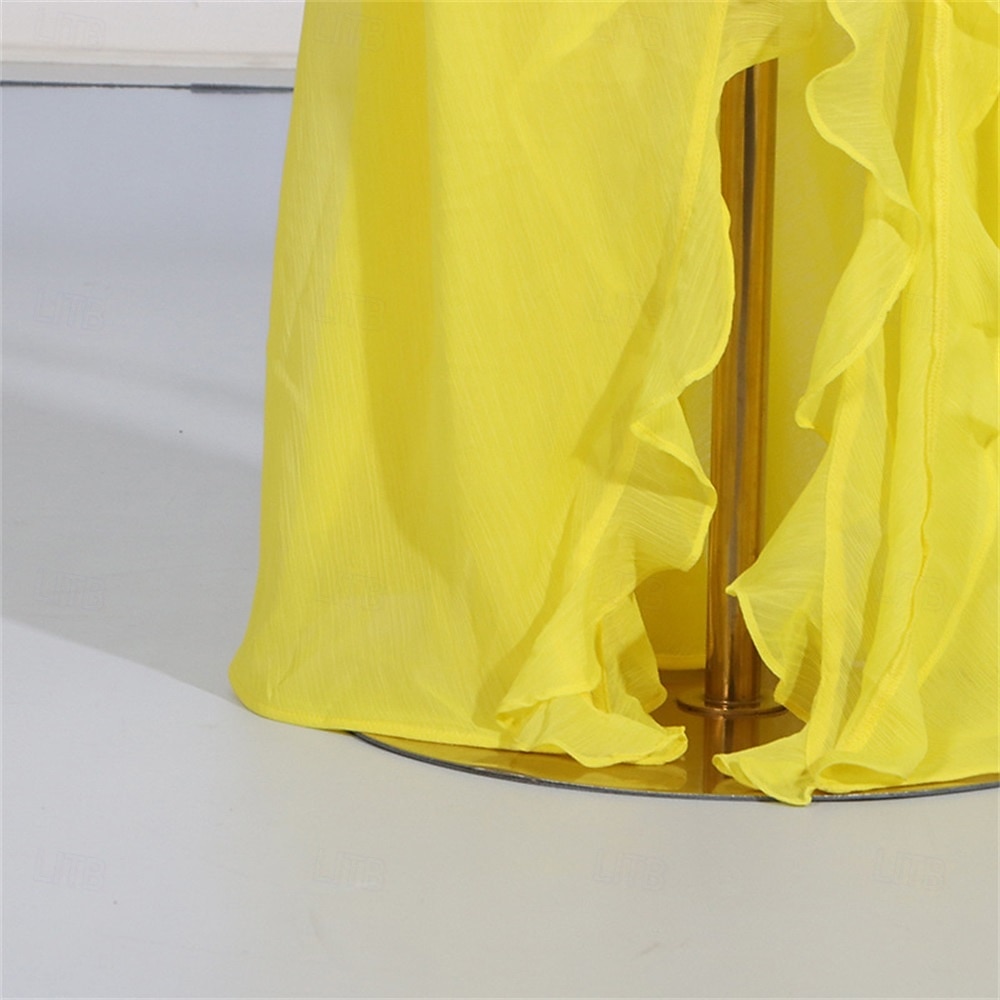 Mermaid / Trumpet Yellow Dresses Ruffle Dress Semi Formal Wedding Guest Dress Asymmetrical Sleeveless One Shoulder with Slit 2025 - $99.99 –P13