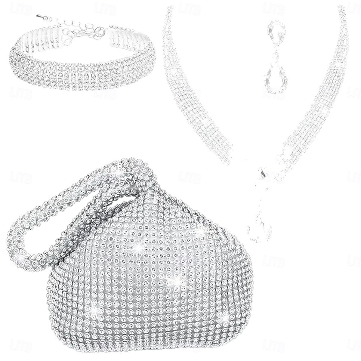 Halskette Ohrringe Ring Outfits Tasche elegant &luxuriöse funkelnde Polyester-Strass-Legierung für Cosplay-Modeschmuck für Damen 2026 - $40.99 –P2