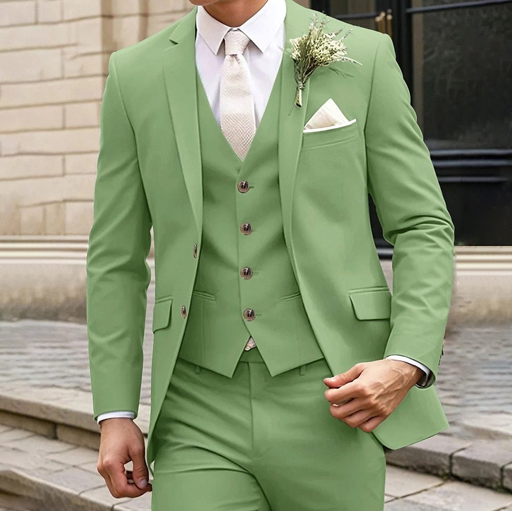 Herren Hochzeits Business Anzüge Schwarz Salbei Formal Sommer Uni Farbige Standard Passform 3-Teilig Einreiher Zwei-Knöpfe 2025 - €114.99 –P4