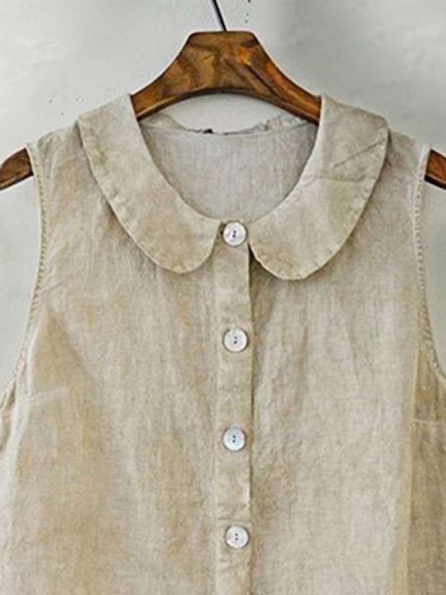 Damen Hemd Knopfleiste Einfach Basic Modern Ärmellos Hemdkragen Normale Oberteile Täglich Rüsche Knöpfe Aprikose Sommer 2025 - $18.99 –P2