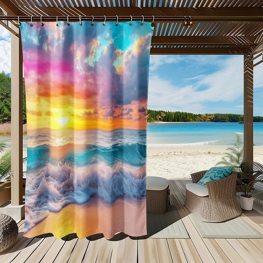 Waterproof Outdoor Curtain Privacy, Sliding Patio Curtain Drapes, Pergola Curtains Grommet 3D Ocean Beach Landscape For Gazebo, Balcony, Porch, Party, 1 Panel 2025 - $34.99 –P10