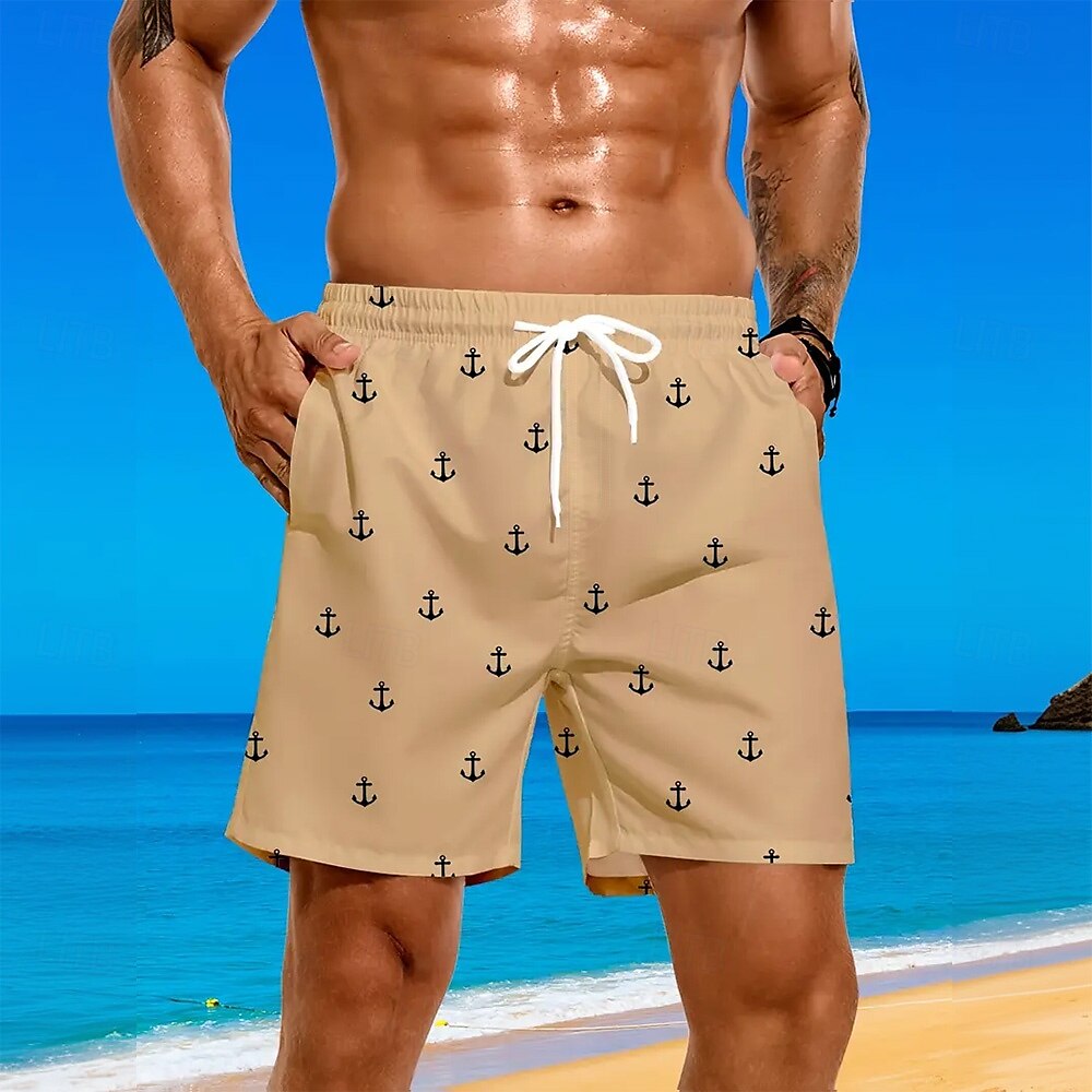 Herre Nautisk Anker Badeshorts Surfeshorts Medium Midje Gatemote Hawaiisk Strandferie Sidelommer Mesh fôr Elastisk snøring i midjen Designer Klær 2025 - $19.99 –P4