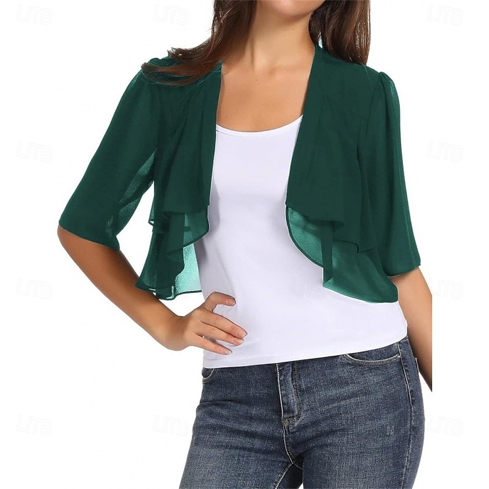 Ženský wrap elegantní ochrana proti slunci krátký rukáv chiffon svatební wrapy s čistou barvou pro svatbu v létě 2025 - $24.99 –P6
