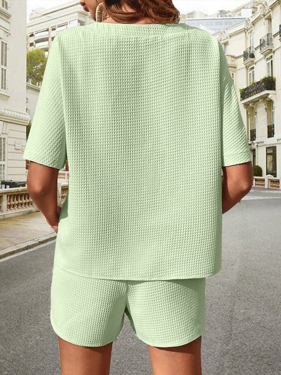 Dámské 2 kusy módní streetwear denní krátké soupravy krátký rukáv kulatý výstřih grafický šňůrkový neformální denní bílá růžová zelená léto standardní střih 2025 - $23.99 –P14