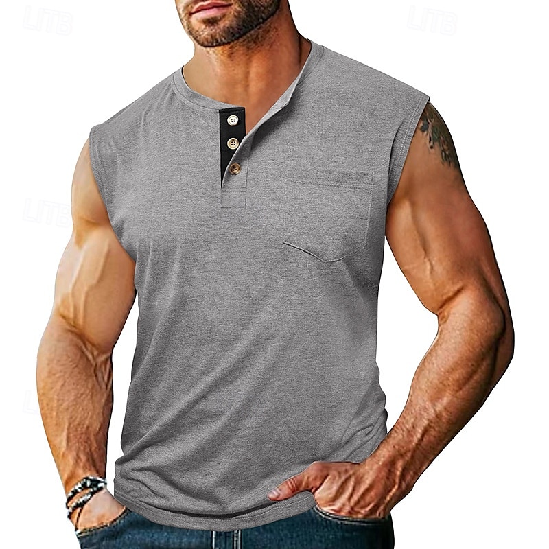 Herren Tank Top Weste Unterhemd Ärmelloses Shirt Ärmellos Henley Sommer Einfach Mode Designer Basic Klassisch Urlaub Straße Ausgehen Schwarz Weiß Dunkelmarine Top T-Shirt für Herren 2025 - $19.99 –P1