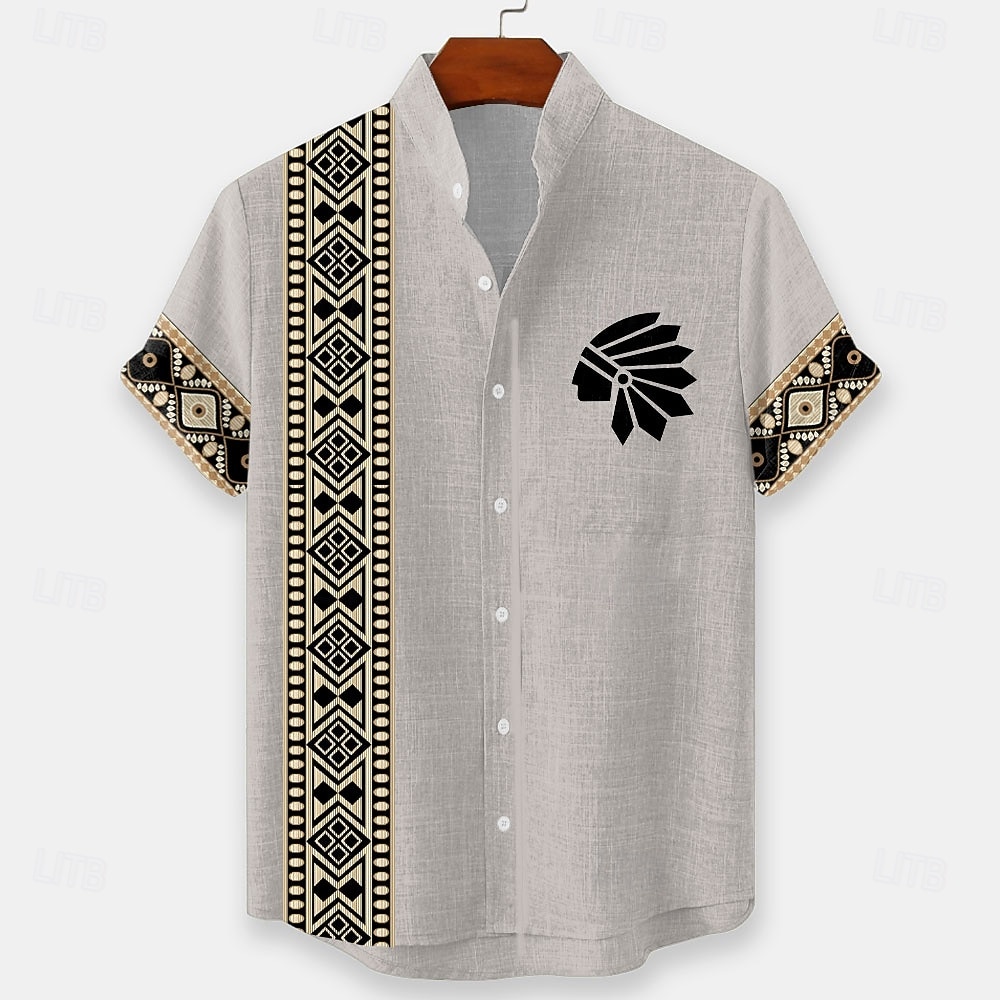 Bărbați Geometric Indian Έθνικ Cămașă Camașă cu nasturi Cămașă cu guler ridicat Manșon scurt Vintage Retro Vacanță Zilnice Costum de plajă Vară Primăvară Guler mandarin Imprimare 3D Cămașă de in 2026 - $25.99 –P5