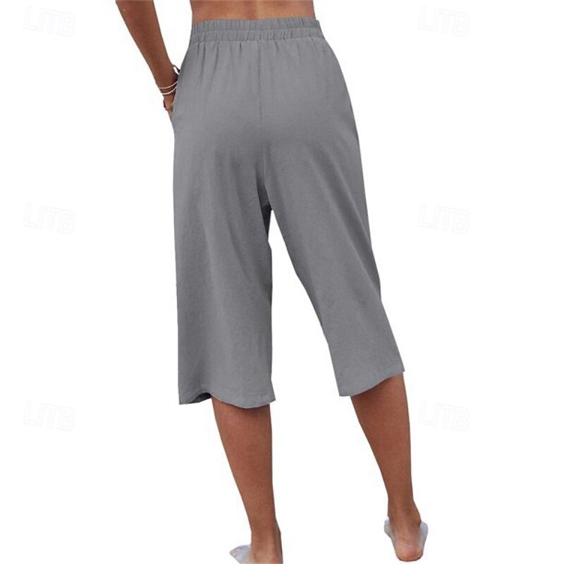 Damen Kunstbaumwollleinen Caprihose Stoffhosen Lässig Wadenlang Natürliche Taille Einfach Tasche Elastischer Bund Außenbereich Bequem Urlaub Straße Wein Grau Schwarz Rosa Sommer Normale Passform 2026 - $17.49 –P11