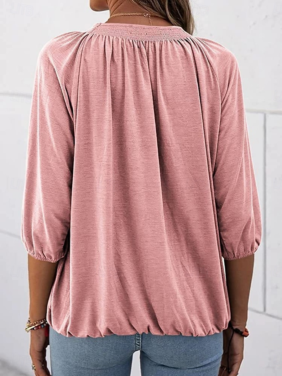 Femmes T-shirt Uni Mode Moderne Manche 3/4 Col ras du cou Hauts Réguliers Quotidien Noir Blanche Rose Claire Vin Vert Véronèse Été de 2025 ? $12.99 –P15