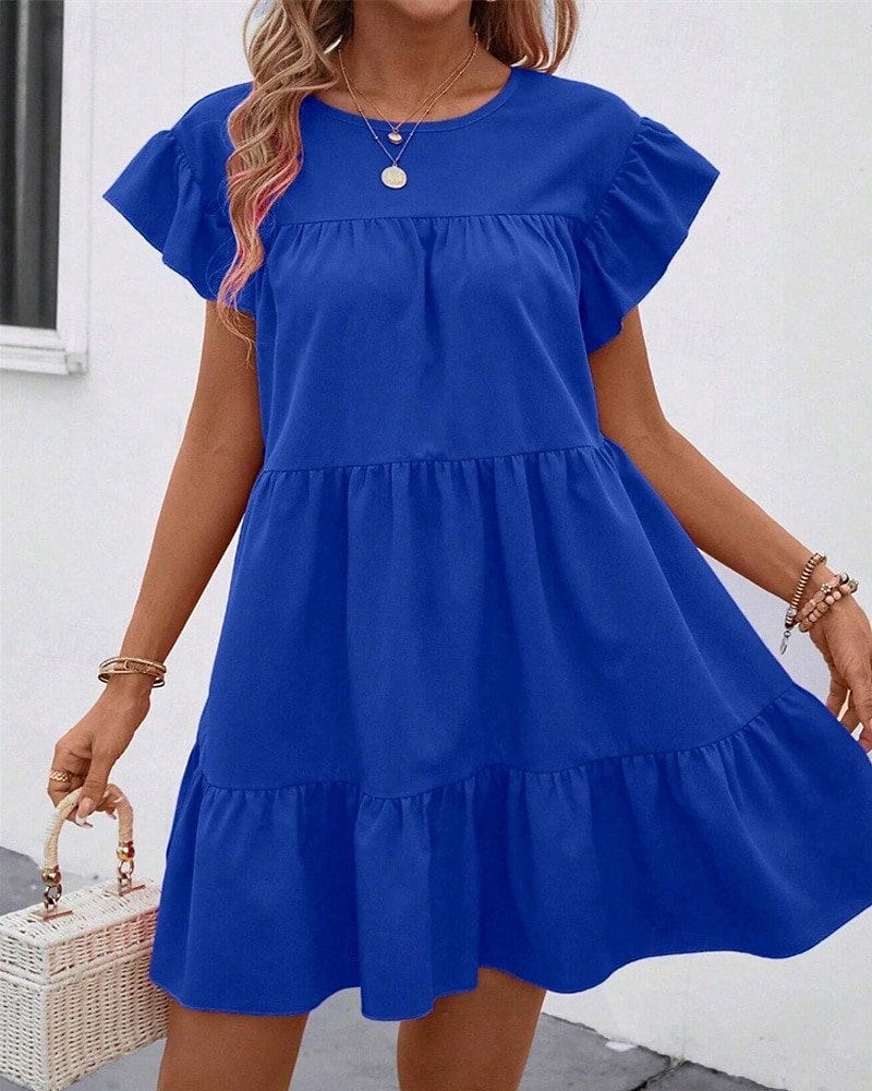 Damen Minikleid Freizeitkleid Sommerkleid Elegant Mode Outdoor Ferien Date Normale Passform Einfach Kurzarm Rundhalsausschnitt Schwarz Blau Rosenrot Sommer Frühling 2025 - $26.99 –P5
