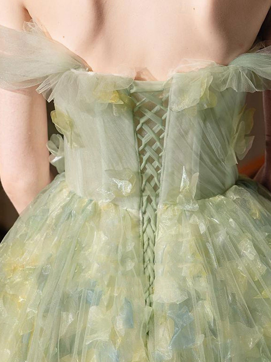 A-Linje Quinceanera Klänningar Elegant Klänning Bröllop Bröllop Gäst Golvlängd Ärmlös Båt Nacke Polyester Rygglös med Blommig Tryck 2025 - $169.99 –P6