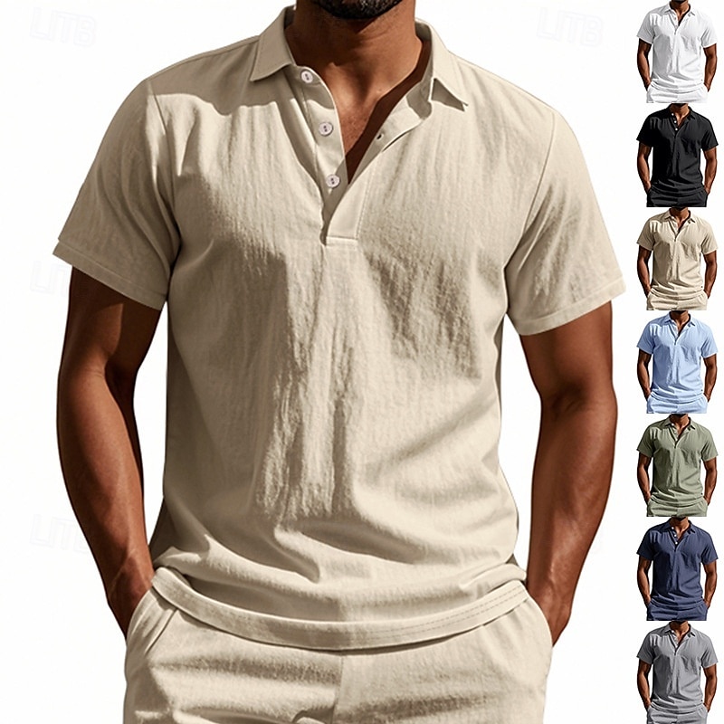 Miesten Polo Golfpaita liiketoiminta Kausaliteetti Classic Lyhythihainen Muoti Yhtenäinen väri Napit Tasku Kesä Kevät Normaali Musta Valkoinen Laivaston sininen Apila Khaki Vaalean sininen Polo 2025 - $18.99 –P1
