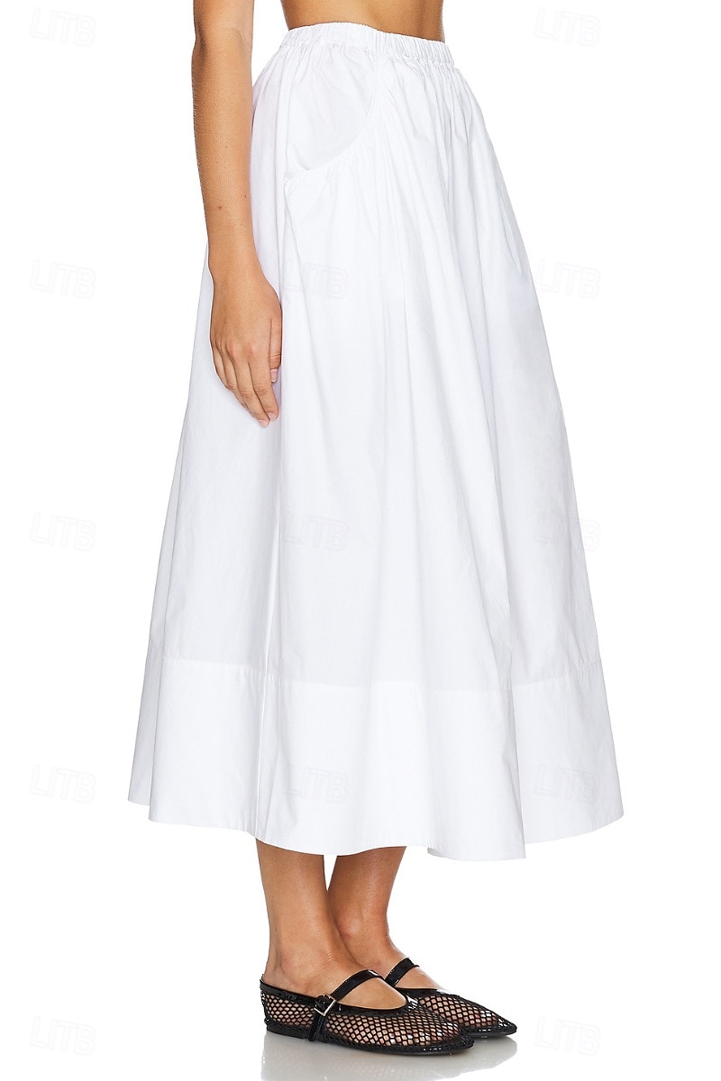 Femmes Jupe Évasé Mode Maxi Taille Basse Jupes Uni Avec Poches Micro-Élastique Vacances Rue Noir Blanche Champagne Beige Été Mélange Lin-Coton de 2025 ? $25.99 –P8