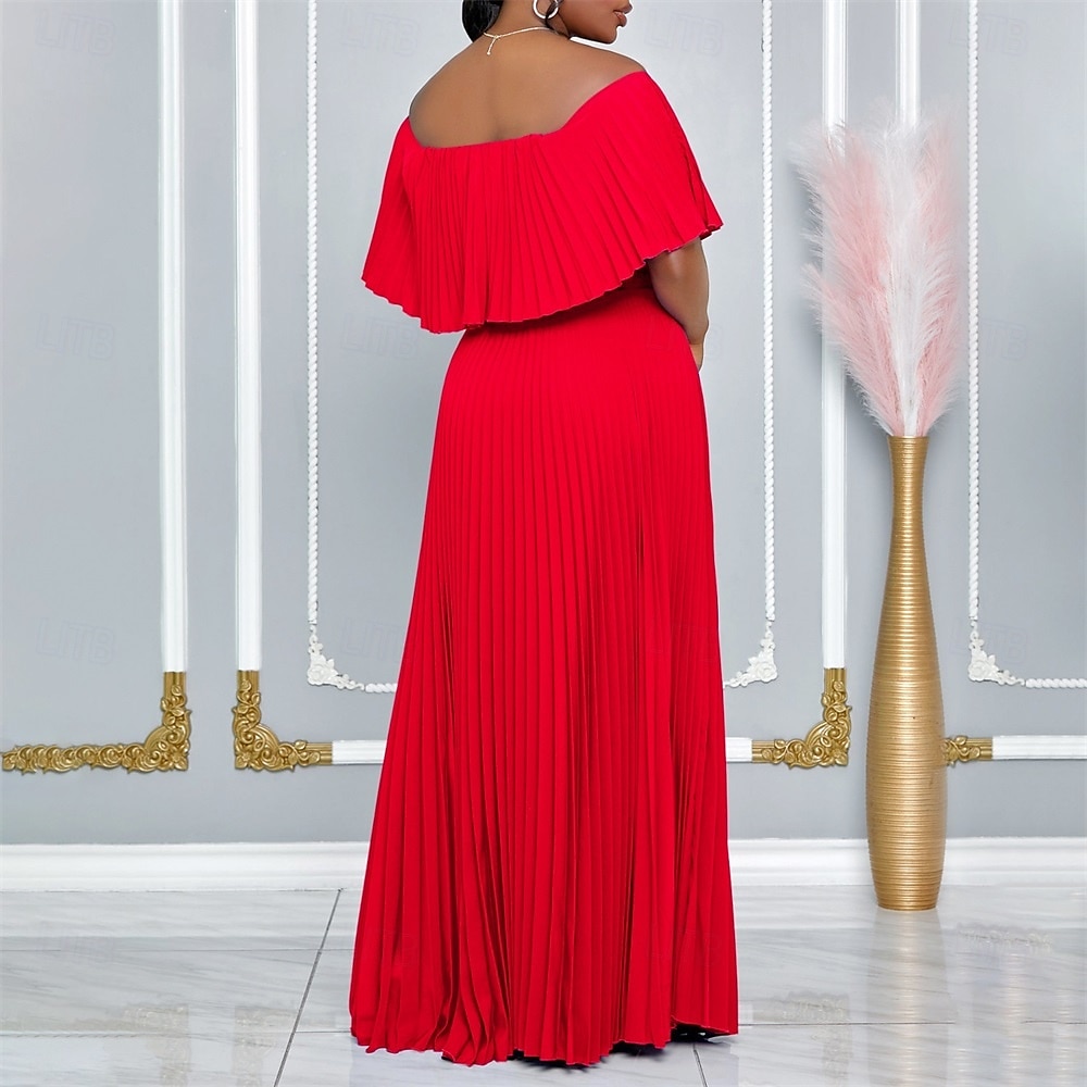 Robe A-Line robes de quinceanera élégante robe mariage invitée de mariage longueur sol manches courtes épaules dénudées polyester sans dos avec plis de 2025 ? $89.99 –P13