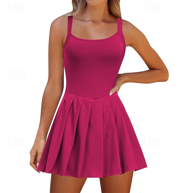 US Open Women's Tennis Dress with Shorts Sports Dress Sleeveless Pleated Breathable Tennis Golf Pickleball Square Neck Solid Colored Dress Black Blue Dark Green Tennis Clothing 2025 - $27.99 –P8