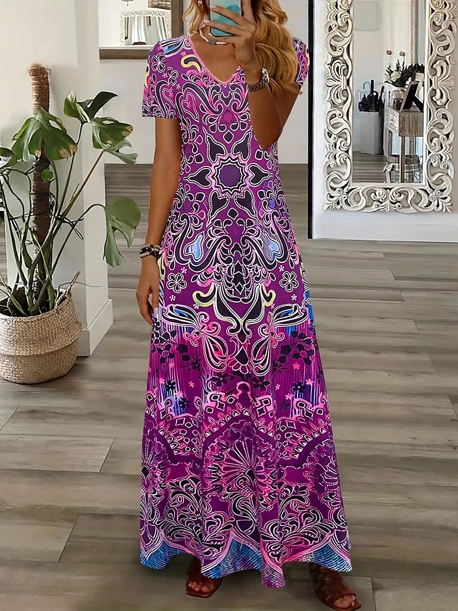 Pentru femei Rochie Maxi Rochii Tricou Rochie de Vară Rochie de vară Vacanță Boho Concediu Fit regulat Grafic Tribal Abstract Manșon scurt Stil Nautic Galben Albastru piscină Mov Portocaliu Var 2025 - $28.99 –P5