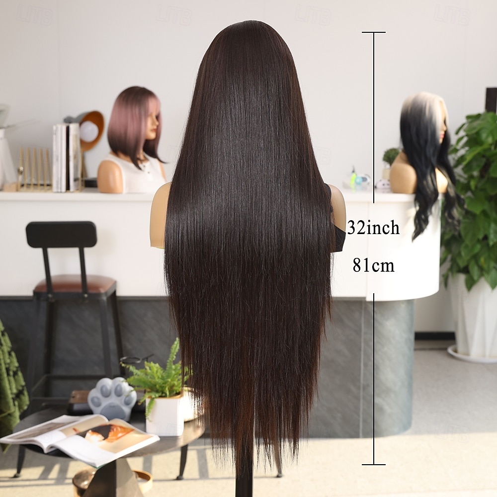 Synthetic Lace Wig Straight Style 32 inch Brown Middle Part 13x6 Lace Front Wig Women's Wig Dark Brown 2025 - $81.99 –P7