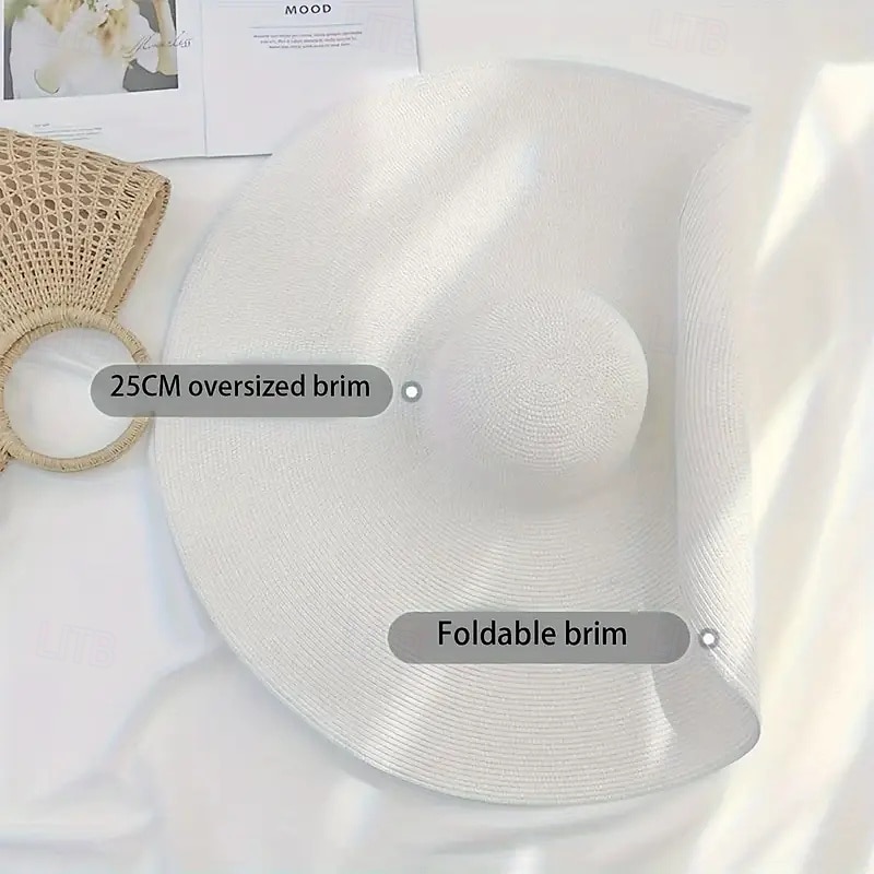 Ladies Extra Wide Brimmed Straw Sun Hat - Foldable UV Protected Black Textured Design Perfect for Beach Vacations Travel and Photography 2025 - $37.99 –P5
