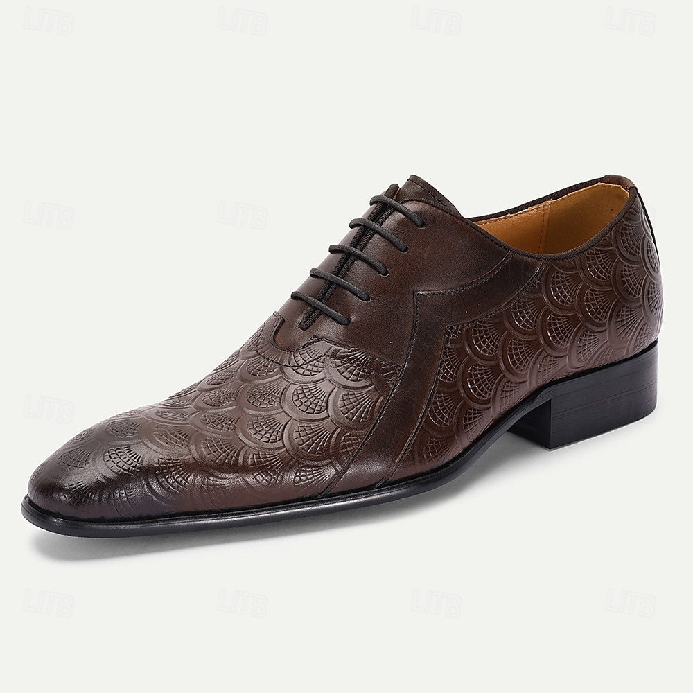 oxfords masculinos de couro marrom com relevo – sapatos kentucky derby para negócios e eventos especiais de 2025 por $109.99 –P2