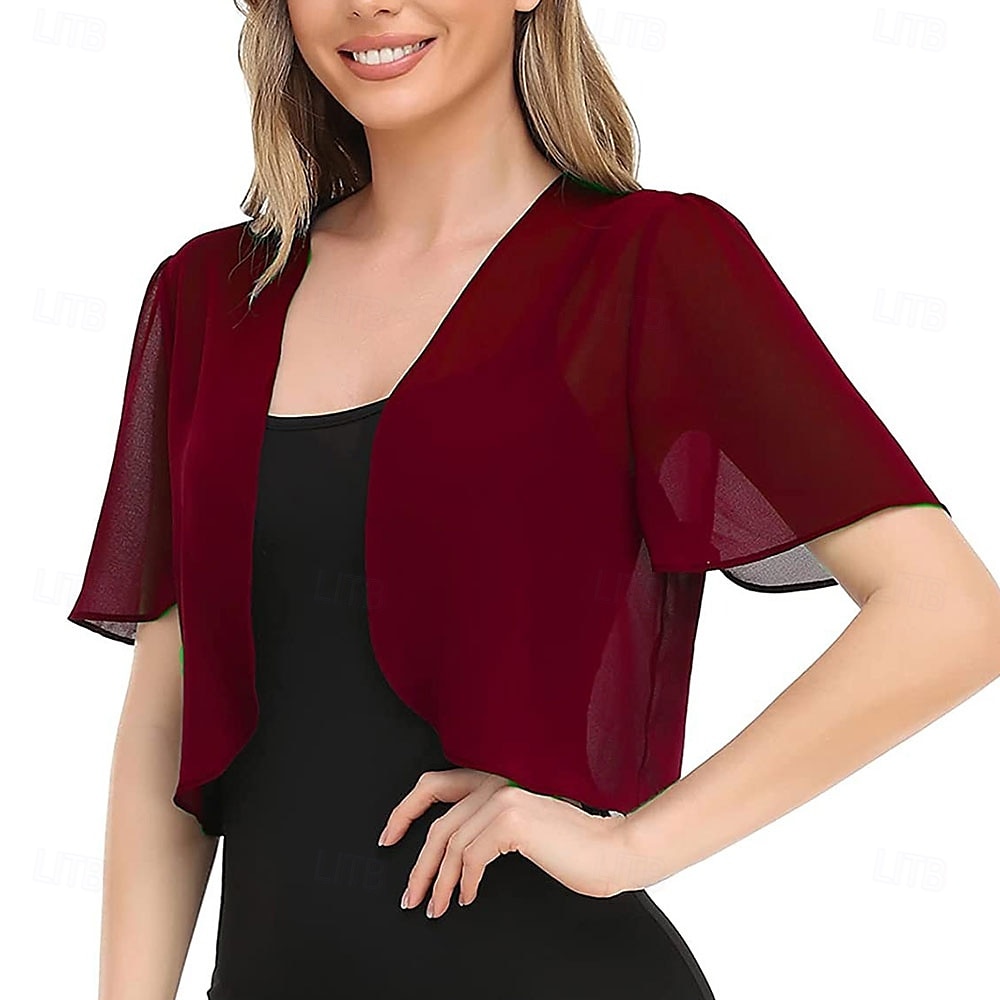 Capa Elegante para Mulheres Proteção Solar Manga Curta Chiffon Indicada para Casamento Com Cor Pura Para Verão de 2025 por $7.99 –P7
