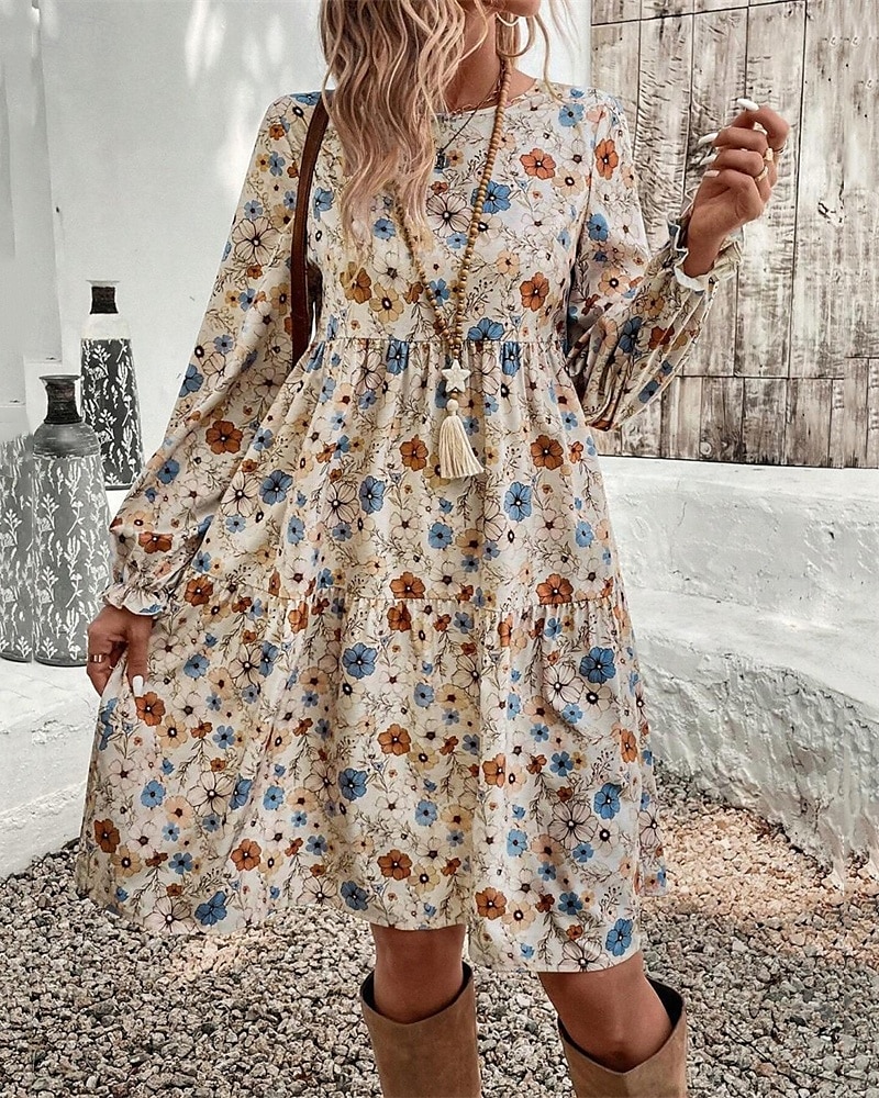 Femmes Mini Robe Robe Décontractée Robe Fleurie Robe d'été Élégant Mode Manches Bouffantes Extérieur Fête Date Coupe régulière Fleur Sans manches Col ras du cou Abricot Été Printemps de 2025 ? $25.99 –P4