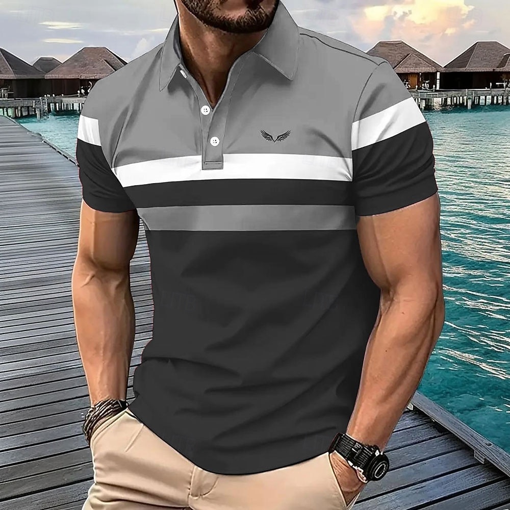 Per uomo A righe Polo Manica Corta Magliette polo Camicie con Colletto Business Casual Scuola All'aperto Athleisure Abbigliamento quotidiano Stampa 3D Estate Nero Rosso Blu del 2026 a $26.99 –P6
