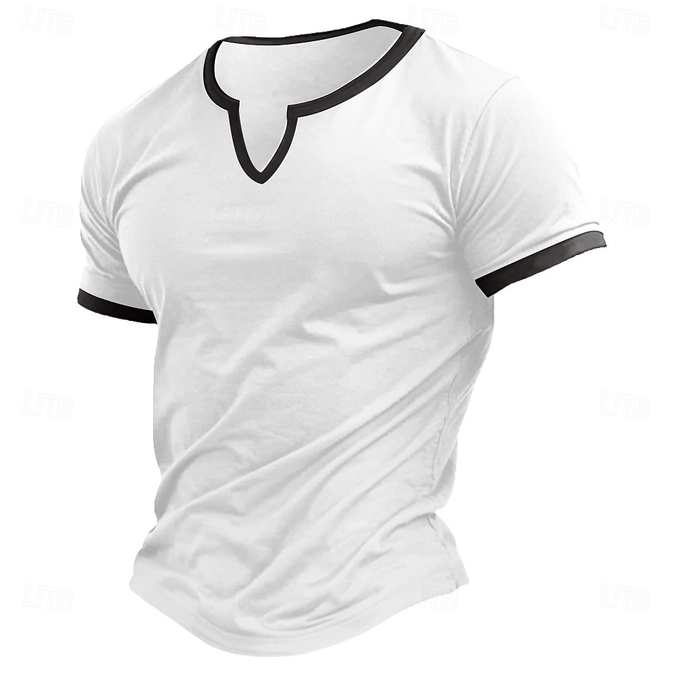 Men's T Shirt Tee Top Short Sleeve Short Sleeves V Neck Notched Summer Color Block Fashion Designer Basic Classic Style Vacation Street Going out White Black Navy Blue Top Tee for Men 2025 - $15.49 –P2