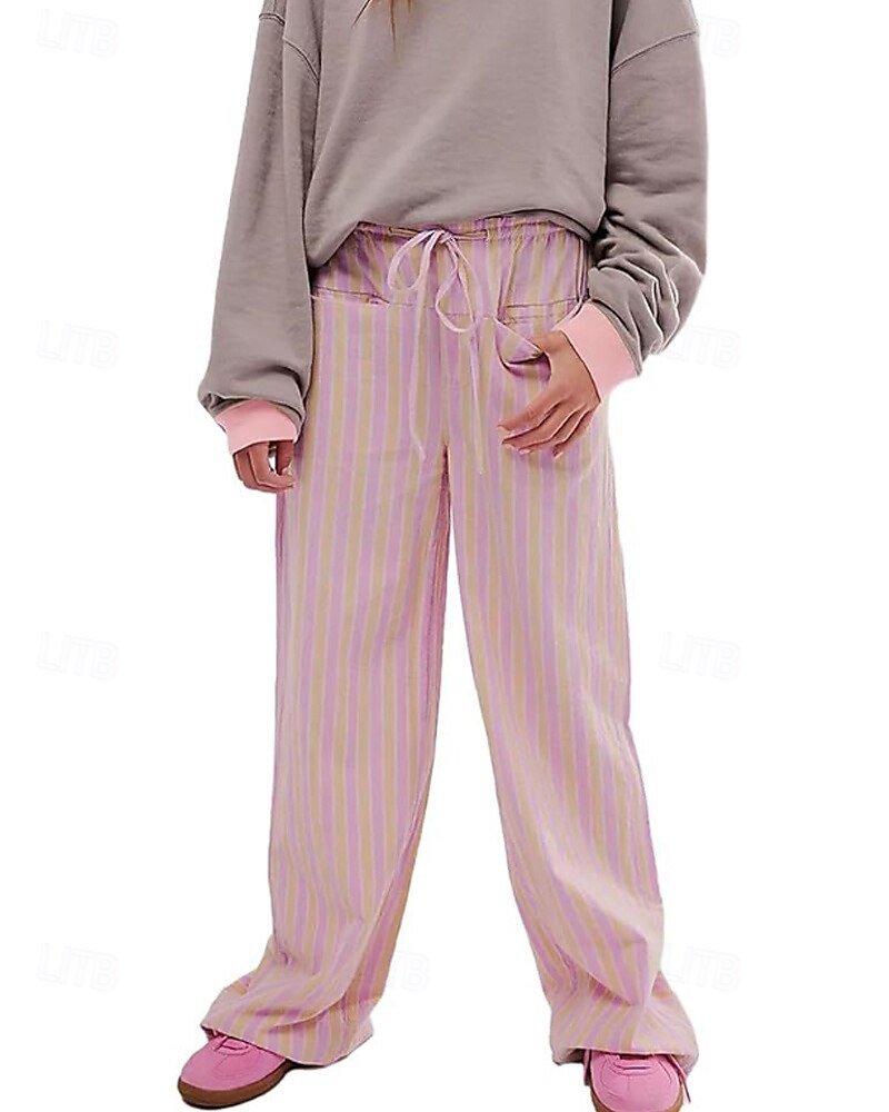 Dames broek Broeken Casual Volledige lengte Natuurlijk Gestreept Zak Elastisch ontwerp met trekkoord Comfortabel Voor buiten Uitgaan Weekend Rood Perzik Pauw Blauw Hyacinth Zwart Zomer Normale pasvorm 2025 - $22.99 –P8