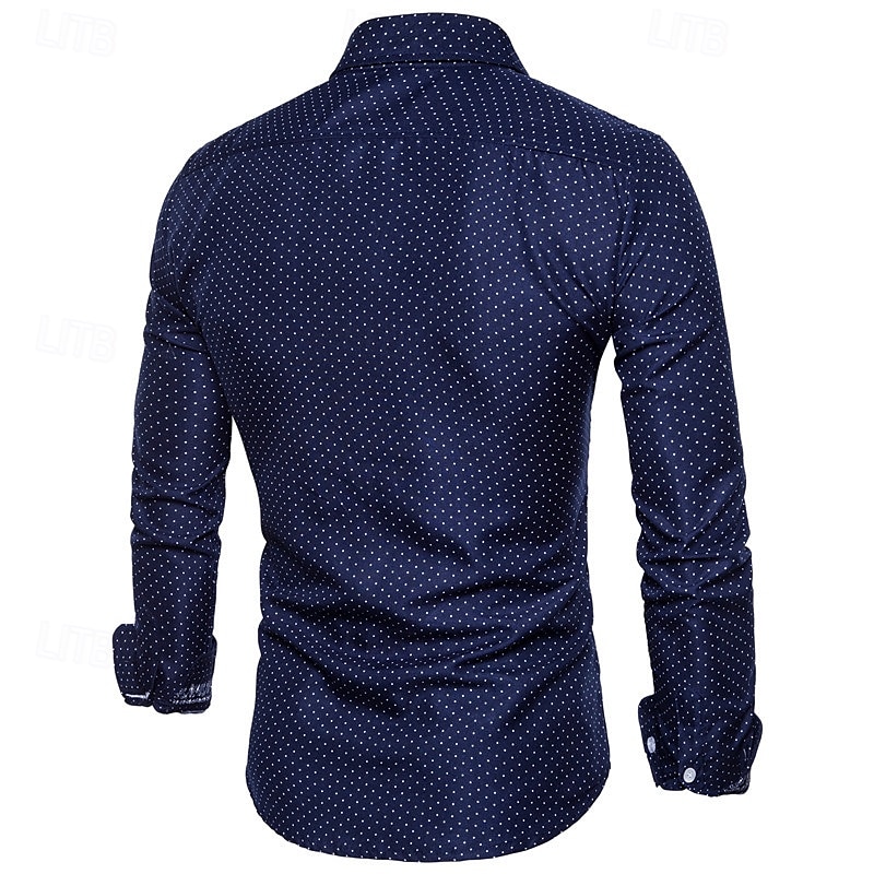 Herren Hemd Sommerhemd Freizeithemd Strandhemd Knopfhemd Weiß Marineblau Langarm Punkte Revers Urlaub Hawaiianisch Button-Down Bekleidung Polyester Mode Lässig Bequem 2025 - $32.99 –P3
