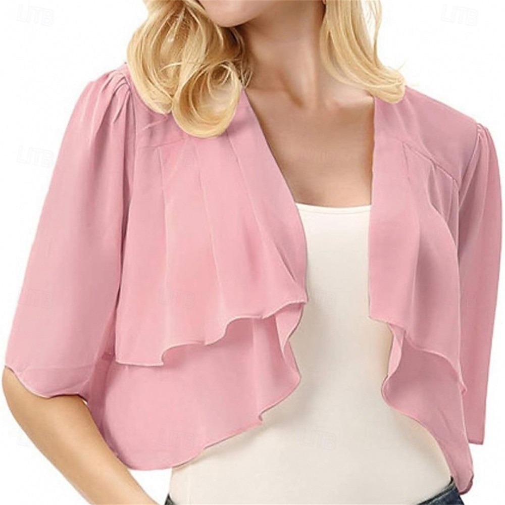 Ženský wrap elegantní ochrana proti slunci krátký rukáv chiffon svatební wrapy s čistou barvou pro svatbu v létě 2025 - $24.99 –P9