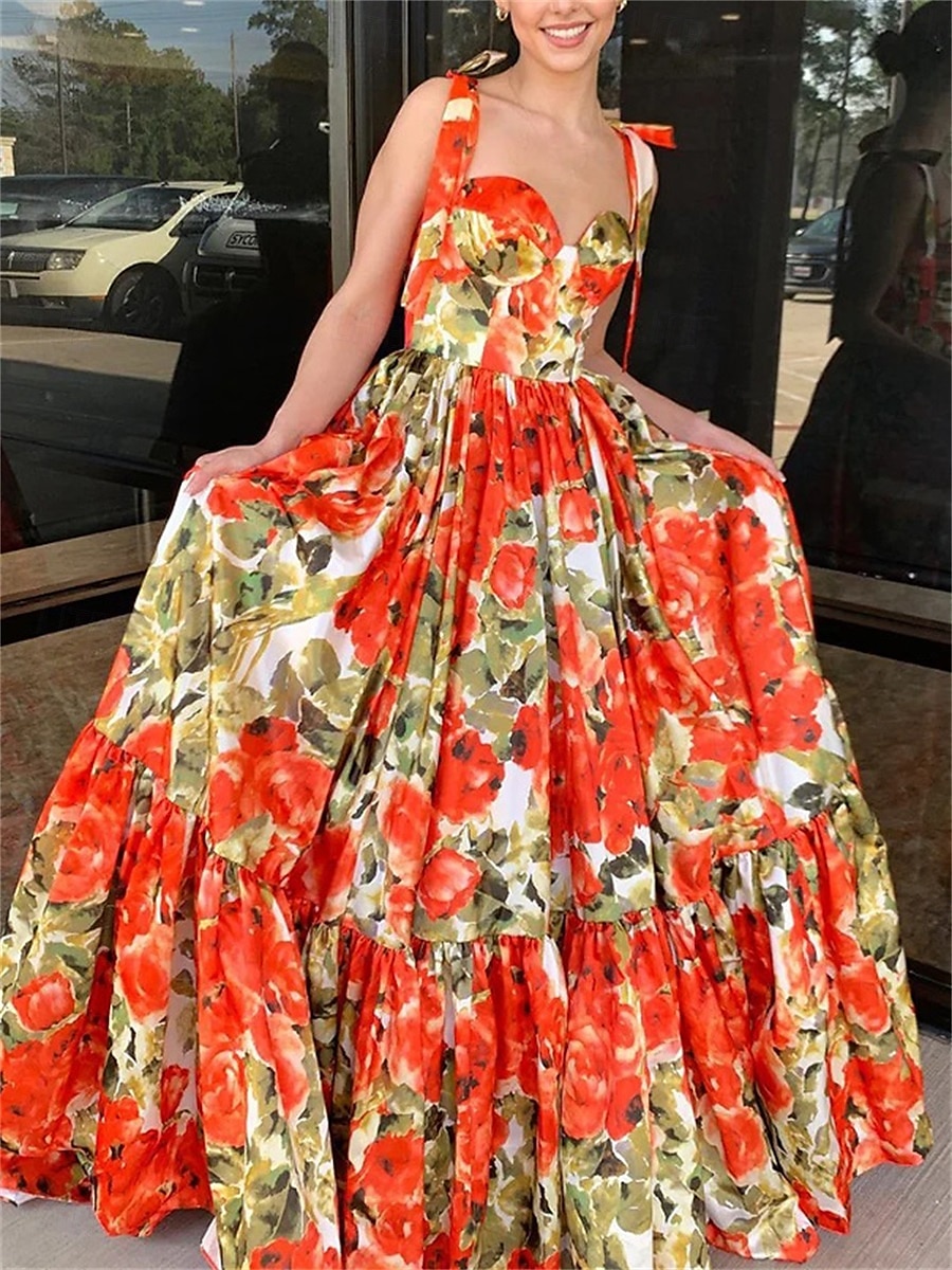 A-line šaty quinceanera elegantní šaty svatební svatební host dlouhé bez rukávů láskyplný výstřih s květinovým potiskem šaty pro svatební hosty 2025 - $99.99 –P2