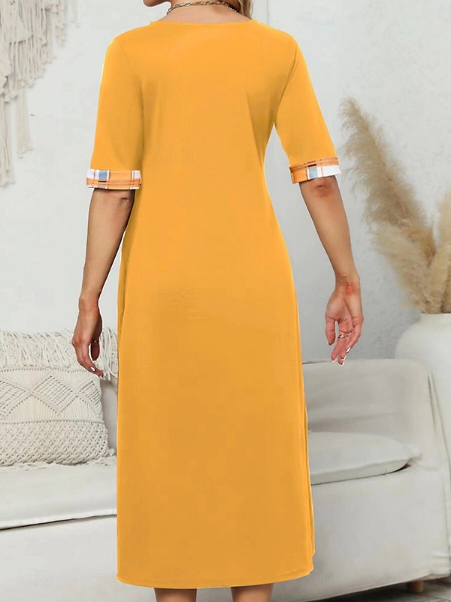 Pentru femei Rochii Midi Rochie A line Vacanță Casual În aer liber Ieșire Fit standard Grafic Plisat Manșon Jumate Crewneck Negru Galben Roșu Vin Mov Vară 2025 - $27.99 –P14
