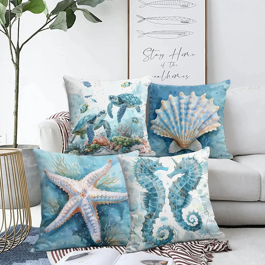 Summer Ocean Creature Decorative Toss Pillows Cover 1PC Soft Square Couch Cushion Case Pillowcase for Bedroom Livingroom Sofa Chair 2025 - $13.99 –P4
